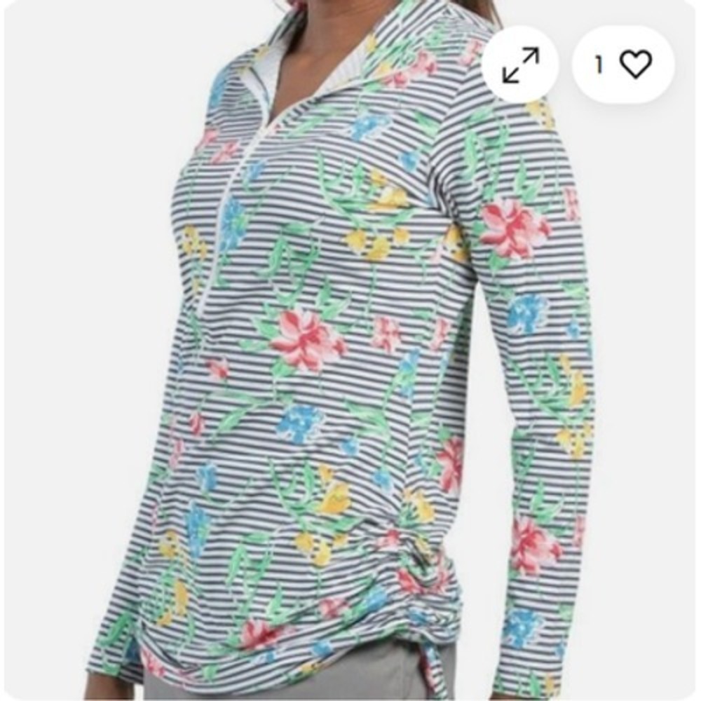 IBKUL Joanna Long Sleeve Zip Drawstring Pullover Tunic Womens Small‎ Floral Golf